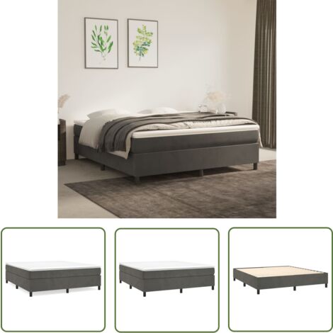 The Living Store Sommier à lattes de lit et matelas Gris foncé 160x200cm Velours - Lit Tapissier - Lit Double - Matelas À Ressorts Ensachés - Support Moyen Dur - Housse De Protection De Matelas