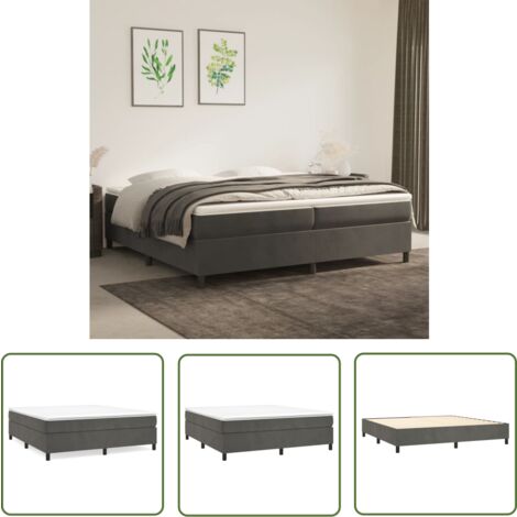 The Living Store Sommier à lattes de lit et matelas Gris foncé 200x200cm Velours - Lit Tapissier - Lit Double - Matelas À Ressorts Ensachés - Support Moyen Dur - Housse De Protection De Matelas