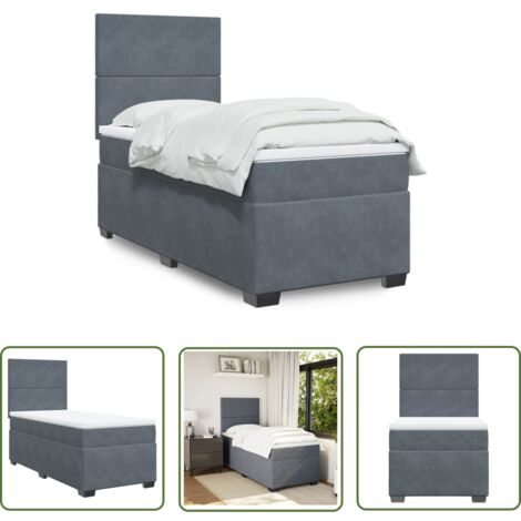 The Living Store Sommier à lattes de lit et matelas Gris foncé 80x200 cm Velours - Lit Double - Lit Plateforme - Matelas À Ressorts Ensachés - Literie - Chambre À Coucher