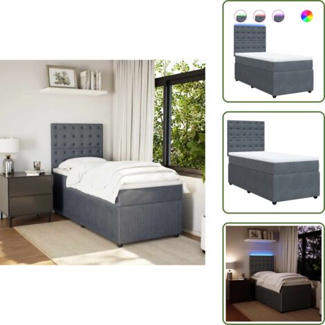 The Living Store Sommier à lattes de lit et matelas Gris foncé 80x200 cm Velours - Matelas à ressorts ensachés