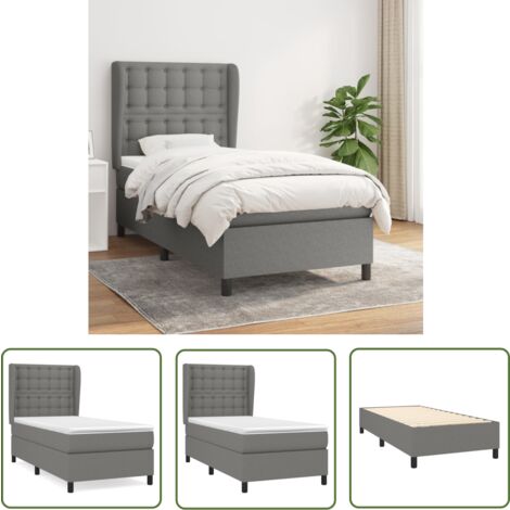 The Living Store Sommier à lattes de lit et matelas Gris foncé 90x190 cm Tissu - Lit Tapissier - Lit Double - Matelas À Ressorts Ensachés - Literie - Chambre À Coucher