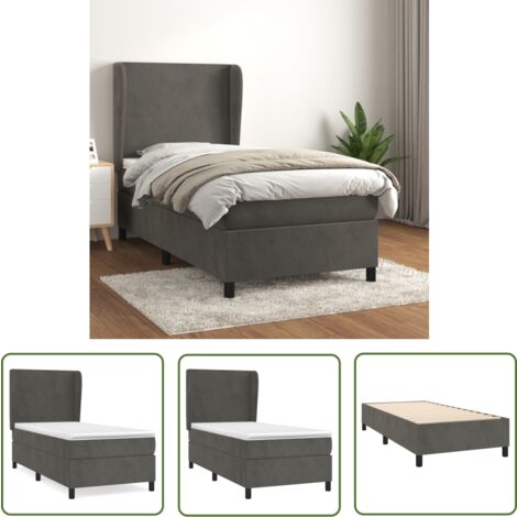 The Living Store Sommier à lattes de lit et matelas Gris foncé 90x200 cm Velours - Lit Double - Lit Capitonné - Lit Velours - Literie - Chambre À Coucher