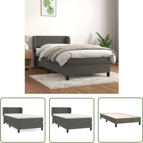 The Living Store Sommier à lattes de lit et matelas Gris foncé 90x200 cm Velours - Lit Plateforme - Lit Velours - Lit Double - Literie - Chambre À Coucher