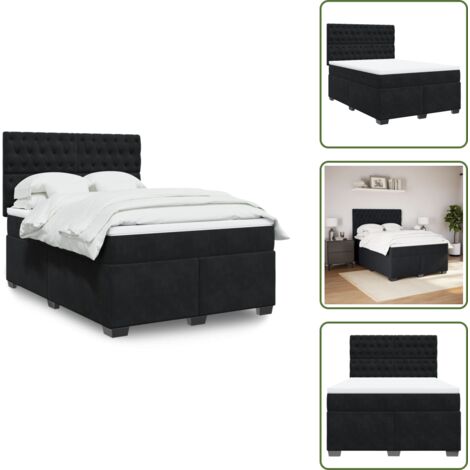 The Living Store Sommier à lattes de lit et matelas Noir 160x200 cm Velours - Lit Double - Lit Plateforme - Matelas À Ressorts Ensachés - Literie - Chambre À Coucher