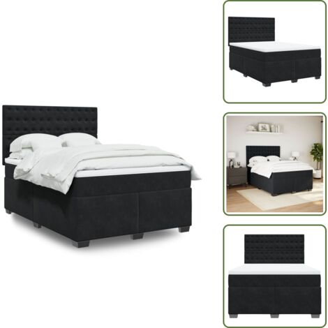 The Living Store Sommier à lattes de lit et matelas Noir 160x200 cm Velours - Lit Double - Lit Plateforme - Matelas À Ressorts Ensachés - Literie - Chambre À Coucher