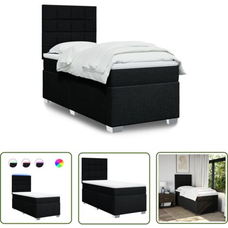 The Living Store Sommier à lattes de lit et matelas Noir 80x200 cm Tissu - Lit Plateforme - Lit Double - Lit Design - Lit Moderne - Matelas À Ressorts Ensachés