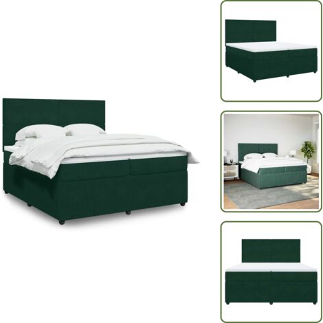 The Living Store Sommier à lattes de lit et matelas Vert foncé 200x200cm Velours - Sommeil réparateur