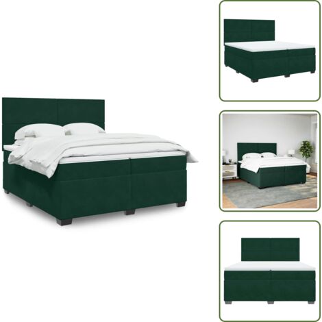 The Living Store Sommier à lattes de lit et matelas Vert foncé 200x200cm Velours - Sommeil réparateur