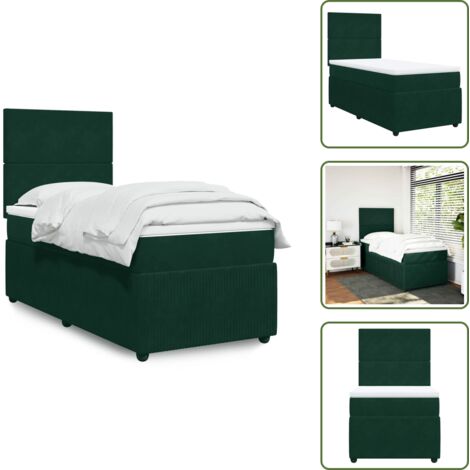 The Living Store Sommier à lattes de lit et matelas Vert foncé 80x200 cm Velours - Lit Double - Literie - Matelas À Ressorts Ensachés - Tête De Lit Réglable - Surmatelas