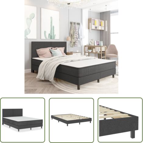 The Living Store Sommier à lattes de lit Gris foncé Tissu 160x200 cm - Sommier Tapissier - Lit Double - Matelas À Ressorts - Literie - Meuble Chambre