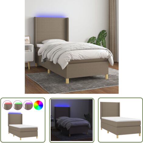 The Living Store Sommier à lattes de lit matelas et LED Taupe 90x200 cm Tissu - Sommier Tapissier - Lit Plateforme - Lit Avec Led - Matelas À Ressorts Ensachés - Têtière Ajustable