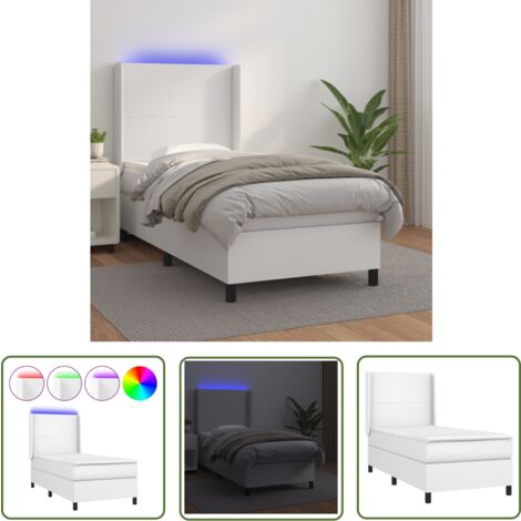 The Living Store Sommier à lattes de lit matelas LED Blanc 90x200cm Similicuir - Lit Plateforme - Lit Design - Lit Moderne - Lit Capitonné - Lit Avec Rangement