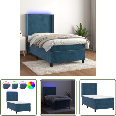 The Living Store Sommier à lattes de lit matelas LED Bleu foncé 90x200cm Velours - Lit Plateforme - Lit Design - Lit Velours - Lit Avec Led - Tête De Lit Ajustable