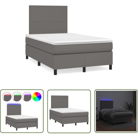 The Living Store Sommier à lattes de lit matelas LED gris 120x190 cm similicuir - Lit Plateforme - Lit Design - Lit Moderne - Lit Capitonné - Sommier Tapissier