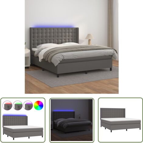The Living Store Sommier à lattes de lit matelas LED Gris 180x200 cm Similicuir - Lit Plateforme - Lit Capitonné - Lit Design - Lit Double - Sommier Avec Rangement