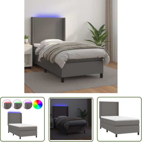 The Living Store Sommier à lattes de lit matelas LED Gris 80x200 cm Similicuir - Lit Plateforme - Lit Design - Lit Moderne - Lit Capitonné - Sommier Tapissier