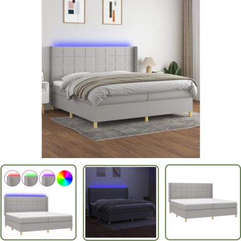The Living Store Sommier à lattes de lit matelas LED Gris clair 200x200 cm Tissu - Sommier Tapissier - Lit Plateforme - Lit Avec Led - Matelas À Ressorts Ensachés - Têted Lit Ajustable