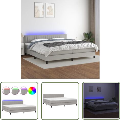 The Living Store Sommier à lattes de lit matelas LED Gris clair 200x200 cm Tissu - Sommier Tapissier - Lit Plateforme - Lit Avec Led - Matelas À Ressorts Ensachés - Têted Lit Ajustable