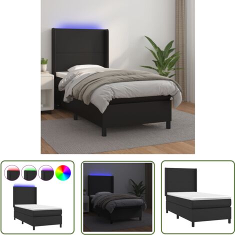 The Living Store Sommier à lattes de lit matelas LED Noir 100x200cm Similicuir - Lit Plateforme - Lit Design - Lit Moderne - Lit Capitonné - Lit Avec Rangement