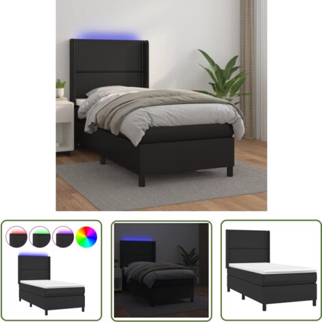 The Living Store Sommier à lattes de lit matelas LED Noir 100x200cm Similicuir - Lit Plateforme - Lit Design - Lit Moderne - Lit Capitonné - Sommier Tapissier