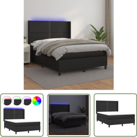 The Living Store Sommier à lattes de lit matelas LED Noir 140x190cm Similicuir - Lit Plateforme - Lit Design - Lit Moderne - Lit Capitonné - Lit Avec Rangement