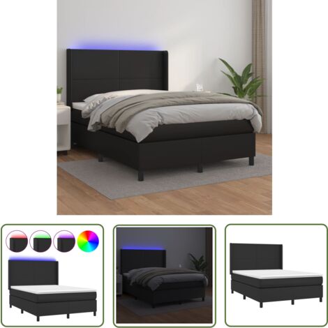 The Living Store Sommier à lattes de lit matelas LED Noir 140x190cm Similicuir - Lit Plateforme - Lit Design - Lit Moderne - Lit Capitonné - Lit Avec Rangement