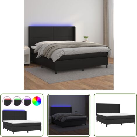 The Living Store Sommier à lattes de lit matelas LED Noir 160x200cm Similicuir - Lit Plateforme - Lit Design - Lit Moderne - Lit Capitonné - Lit Avec Rangement
