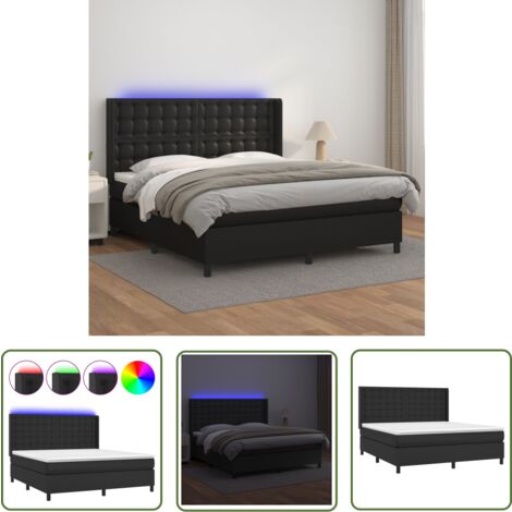 The Living Store Sommier à lattes de lit matelas LED Noir 160x200cm Similicuir - Lit Plateforme - Lit Design - Lit Moderne - Lit Capitonné - Sommier Tapissier