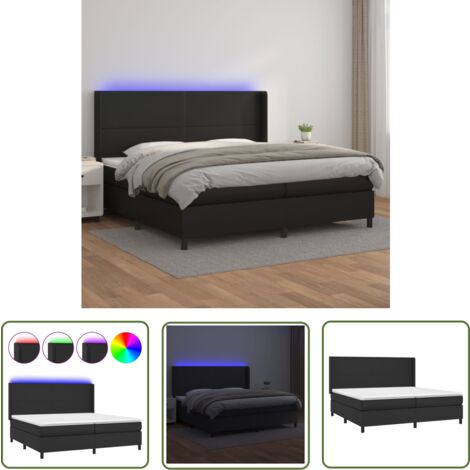 The Living Store Sommier à lattes de lit matelas LED Noir 200x200cm Similicuir - Lit Plateforme - Lit Design - Lit Moderne - Lit Capitonné - Sommier Tapissier