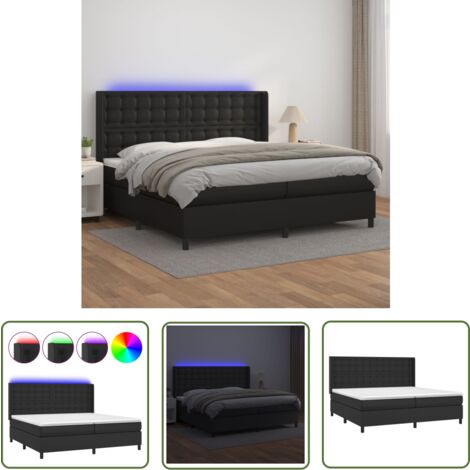 The Living Store Sommier à lattes de lit matelas LED Noir 200x200cm Similicuir - Lit Plateforme - Lit Design - Lit Moderne - Lit Capitonné - Sommier Tapissier
