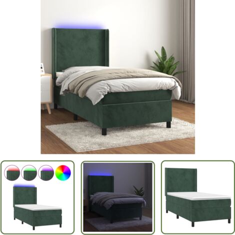 The Living Store Sommier à lattes de lit matelas LED Vert foncé 90x200cm Velours - Lit Plateforme - Lit Design - Lit Velours - Lit Avec Led - Tête De Lit Ajustable