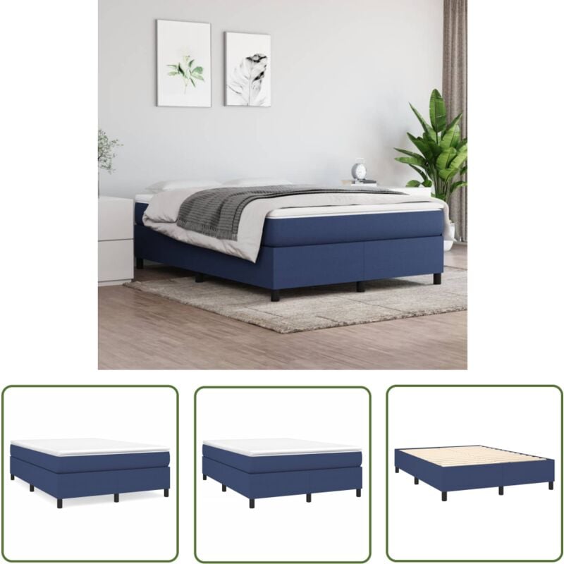 The Living Store Cadre de lit sans matelas bleu 140x190 cm tissu - Cadre De Lit - Lit Simple - Lit Bleu - Literie - Meubles Chambre