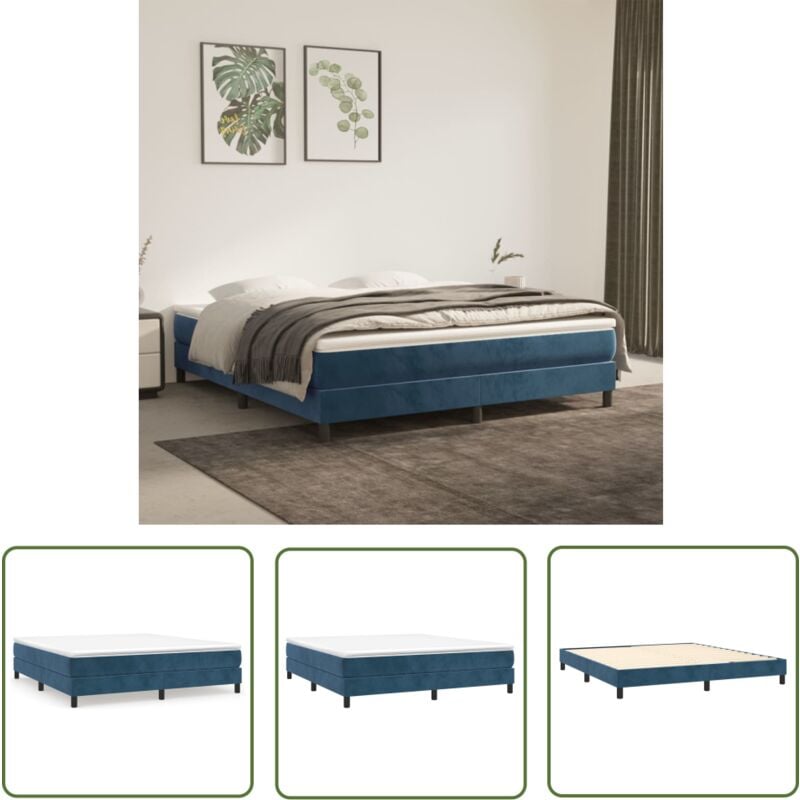 The Living Store - Cadre de lit sans matelas bleu foncé 160x200 cm velours - Cadre De Lit - Lit Double - Lit Velours - Literie - Meuble Chambre