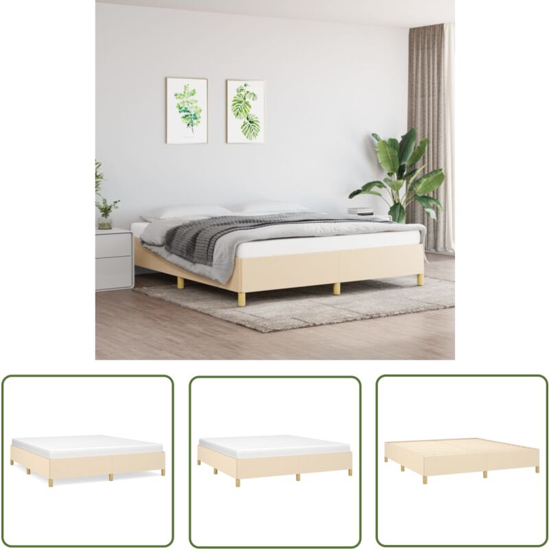 The Living Store Cadre de lit sans matelas crème 180x200 cm tissu - Cadre De Lit - Lit Double - Literie - Meuble Chambre - Chambre à Coucher