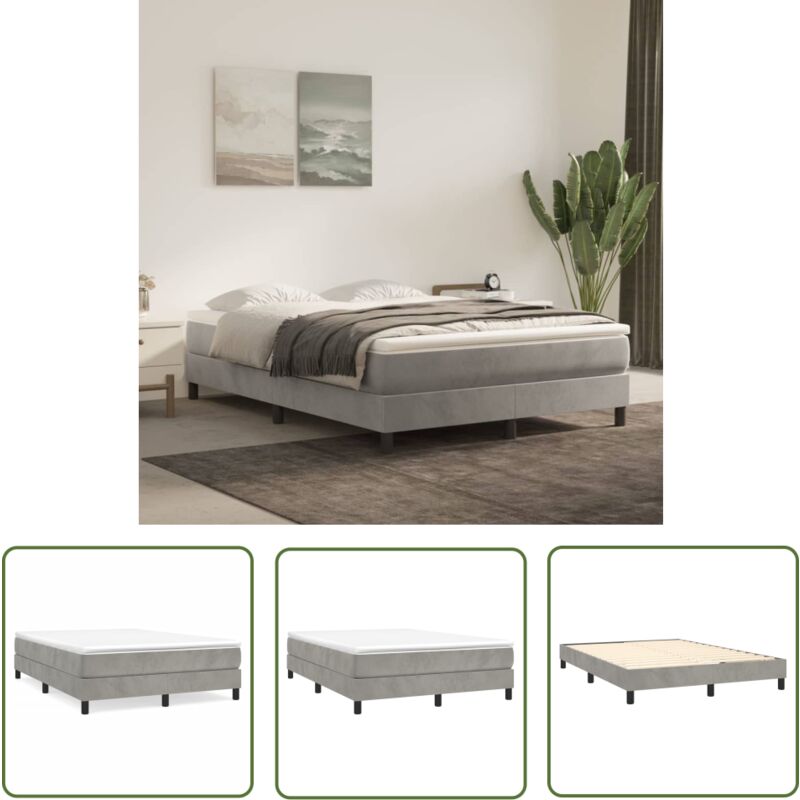 The Living Store - Cadre de lit sans matelas gris clair 140x190 cm velours - Cadre De Lit - Lit Double - Lit Velours - Lit Design - Literie