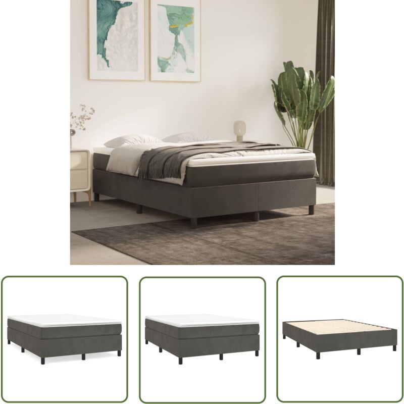The Living Store - Cadre de lit sans matelas gris foncé 140x190 cm velours - Cadre De Lit - Lit Double - Lit Velours - Lit Design - Literie