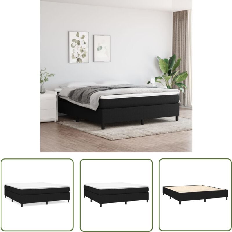 The Living Store Cadre de lit sans matelas noir 180x200 cm tissu - Cadre De Lit - Lit Double - Literie - Meuble Chambre - Sommier