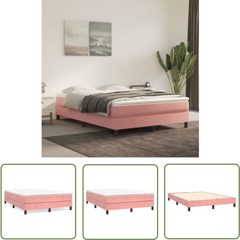 The Living Store - Cadre de lit sans matelas rose 140x190 cm velours - Lit Double - Lit Rose - Cadre De Lit Velours - Lit Design - Literie
