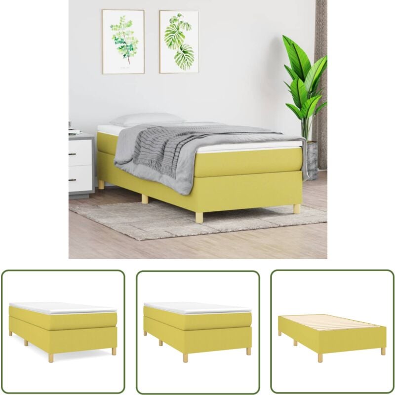 The Living Store - Cadre de lit sans matelas vert 100x200 cm tissu - Cadre De Lit - Lit Simple - Lit Vert - Lit Tissu - Meuble Chambre à Coucher
