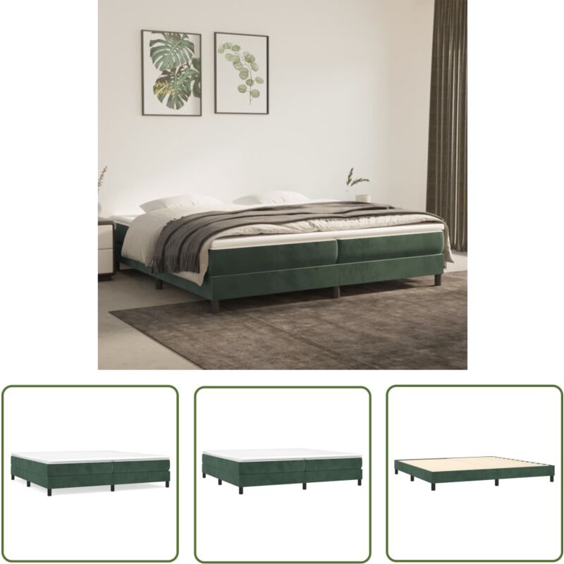 The Living Store Cadre de lit sans matelas vert foncé 200x200 cm velours - Cadre De Lit - Lit Double - Lit Velours - Literie - Meuble Chambre