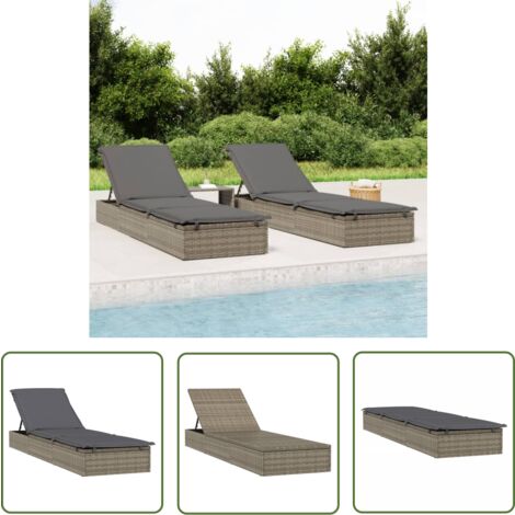 The Living Store Sonnenliege 1 Stk. mit Auflage Grau 201x55x62 cm Poly Rattan - Sonnenliege - Gartenmöbel - Loungemöbel - Relaxsessel - Outdoor Möbel