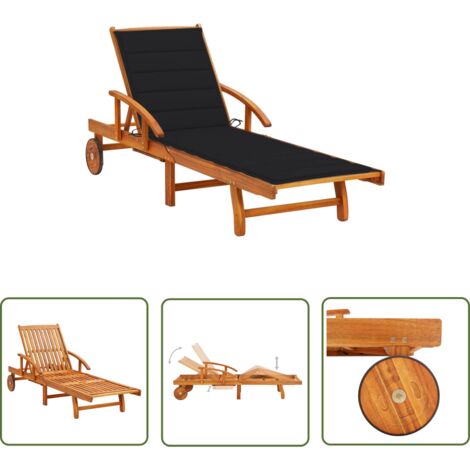 The Living Store Sonnenliege mit Auflage Akazie Massivholz - Sonnenliege - Gartenliege - Holzsitzgelegenheit - Auflagen Liege - Outdoor Möbel