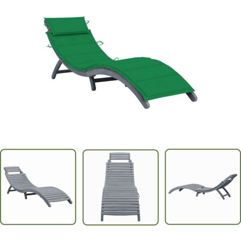 The Living Store Sonnenliege mit Auflage Grau Massivholz Akazie - Holz-Sonnenliege - Gartenliege - Akaziensonnenliege - Lounge Chair - Outdoor Liege