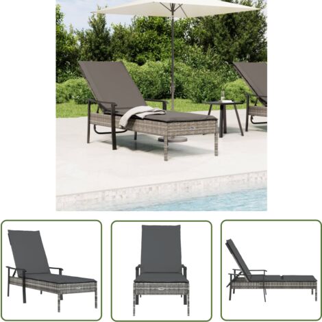 The Living Store Sonnenliege mit Auflage Grau Poly Rattan - Sonnenliege - Gartenliege - Relaxliege - Outdoor Möbel - Pool Liegestühle