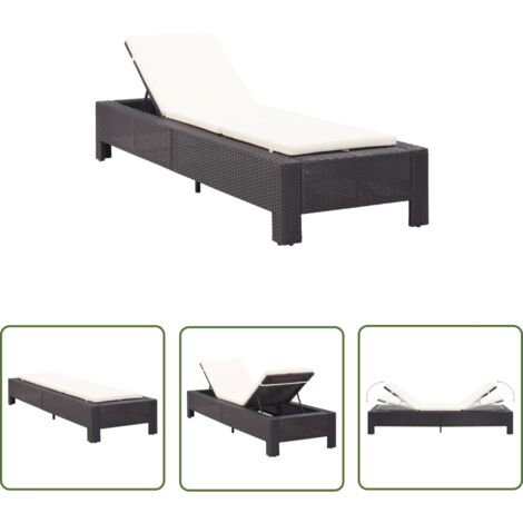 The Living Store Sonnenliege mit Auflage Schwarz Poly Rattan - Sonnenliege - Gartenliege - Poolliege - Relaxliege - Outdoor Möbel