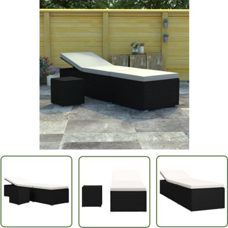 The Living Store Sonnenliege mit Auflage und Teetisch Poly Rattan Cremeweiß - Sonnenliege - Gartenliege - Poolliege - Relaxliege - Outdoor Möbel