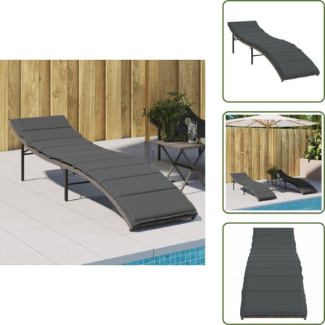 The Living Store Sonnenliege mit Kissen Grau 55x199x50 cm Poly Rattan - Sonnenliege - Gartenliege - Relax Liege - Poolliege - Outdoor Lounge Chair