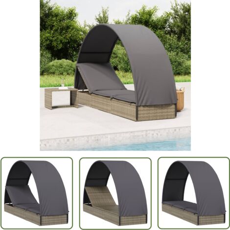 The Living Store Sonnenliege mit Runddach Grau 211x57x140 cm Poly Rattan - Sonnenliege - Gartenmöbel - Outdoor Möbel - Relaxsessel - Loungesessel