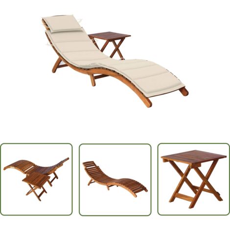 The Living Store Sonnenliege mit Tisch und Auflage Massivholz Akazie - Holz-Sonnenliege - Gartenliege - Akzient Möbel - Lounge Chair - Sonnenschirm