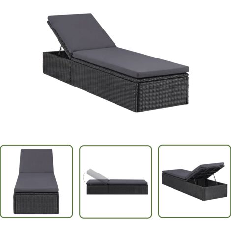 The Living Store Sonnenliege Poly Rattan Schwarz und Dunkelgrau - Sonnenliege - Gartenliege - Poolliege - Relaxliege - Lounge Chair